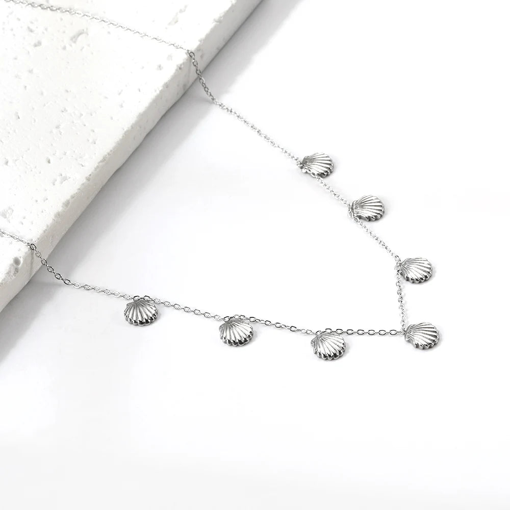 Fashion Shell Necklaces And Stud Hoop Earrings Jewelry Sets For Women 316L Stainless Steel No Fade Bohemia Jewelry Sets Wedding