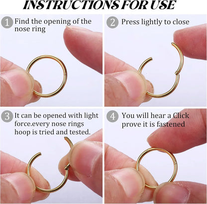 2/6PCS Seamless 316L Stainless Steel Classic Nose Rings for Men and Women Hoop Earrings Septum Helix Tragus Ear Piercing Jewelry