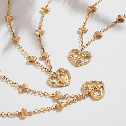 316L Stainless Steel Necklace for Woman 18K Gold Plated Chain Necklaces Inlaid with Shiny Zircon Hollowed Heart Pendant Necklace
