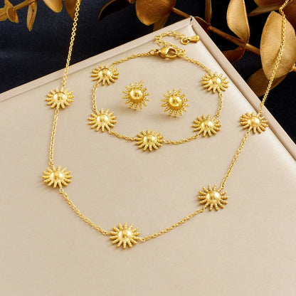 DIEYURO 316L Stainless Steel Golden Fashion Sun Necklace Earrings Bracelet Set For Women New Classic Waterproof Jewelry Gift