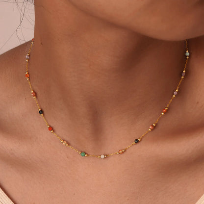 316L Stainless Steel Natural Colored Beads Necklace Bracelet Sets Bohemian Girl Trend 2026 Non-fading Colorful Jewelry Set Gifts