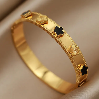316L Stainless Steel Crystal Leopard Bangles for Women Vintage Bracelets Rust-proof Flower Zirconia Tree Wrist Jewelry Gift
