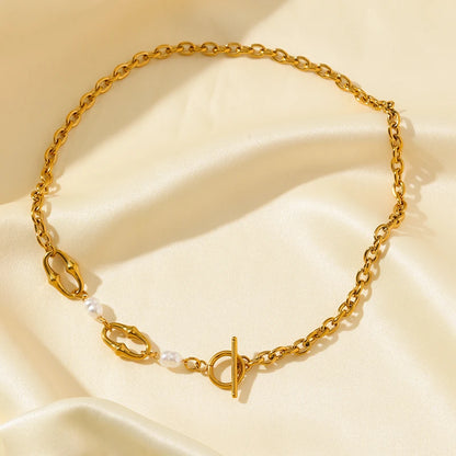 GANPUP 316l Stainless Steel Metal Pearls Chain Choker Necklace For Women Fashion Texture Waterproof Jewelry Neck Chain Gift