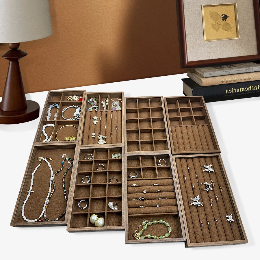 1 Pc, Walnut Wood Pattern Jewelry Box,Jewelry Tray,Suitable for Storing Necklaces, Rings, Earrings, and Ear Studs, Color: Coffee