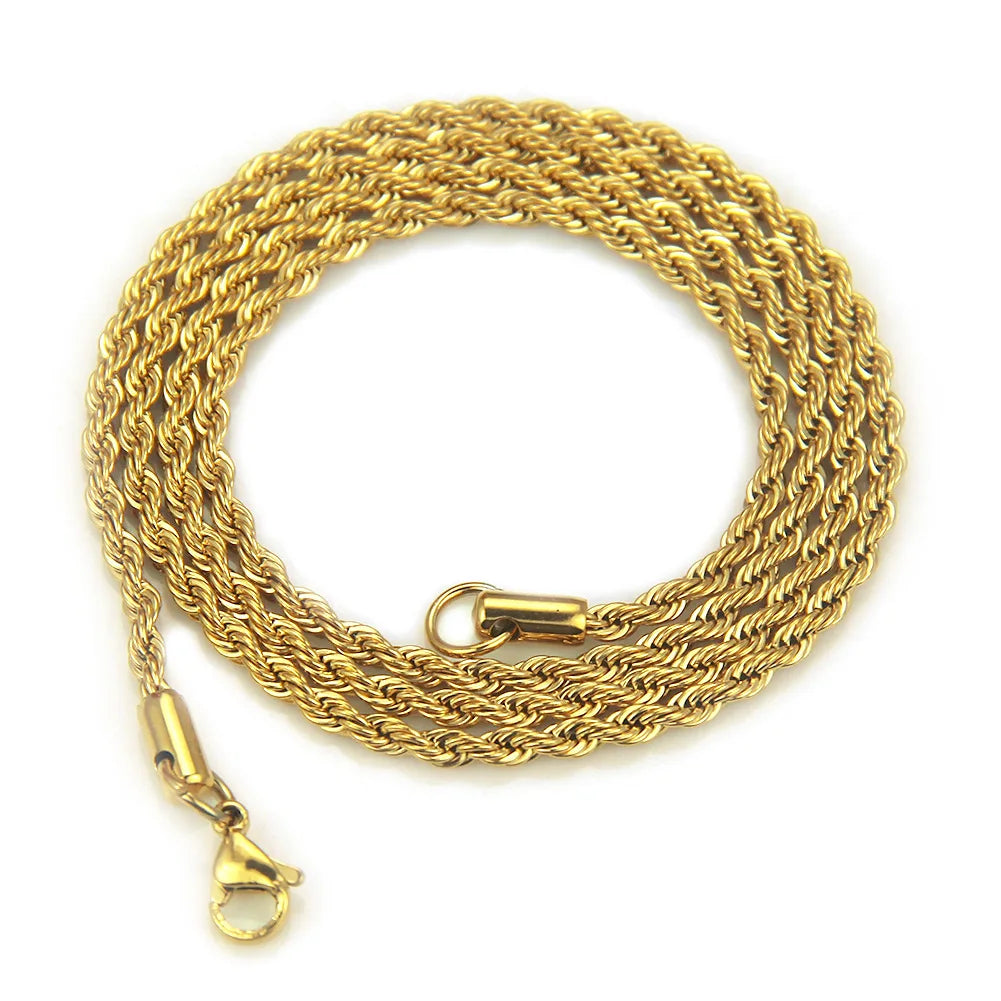 HNSP 316L Stainless Steel Versatile Twist Rope Gold Color Chain Necklace For Women Choker Chain Waterpro Jewelry Accessories