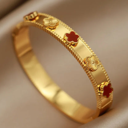 316L Stainless Steel Crystal Leopard Bangles for Women Vintage Bracelets Rust-proof Flower Zirconia Tree Wrist Jewelry Gift