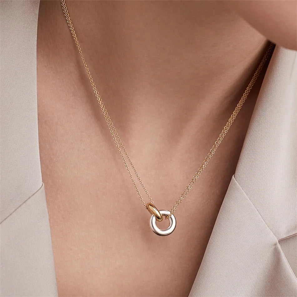women neckalce 316L Stainless Steel two-color pendant Necklaces For Women Chokers Trend Fashion Festival Party Gift Jewelry
