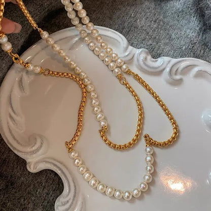 New 316L Stainless Steel Half  Chain and Pearl Necklace for Women Long sweater Chain Exquisite Niche Kpop Collarbone Jewelry