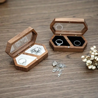 1PC Vintage Wooden Jewelry Box with Transparent Lid for Rings Earrings Necklaces and More