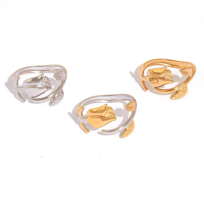 316L Stainless Steel Flower Adjustable Opening Fashion Rings Waterproof Metal Tarnish Resistant Jewelry for Women Bijoux