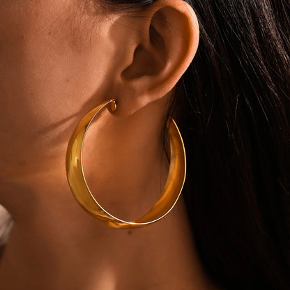 316L Stainless Steel Simple Large Hoop Earrings For Women 18k Gold Plated Glossy Surface Hyperbole Women's Hoops Female Earring