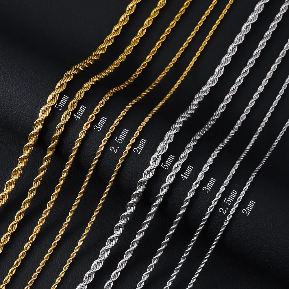 HNSP 316L Stainless Steel Versatile Twist Rope Gold Color Chain Necklace For Women Choker Chain Waterpro Jewelry Accessories