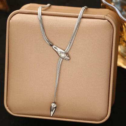 EILIECK 316L Stainless Steel Creative Snakehead Necklace For Women Trendy Shining Zircon Neck Chain Waterproof Jewelry Gift
