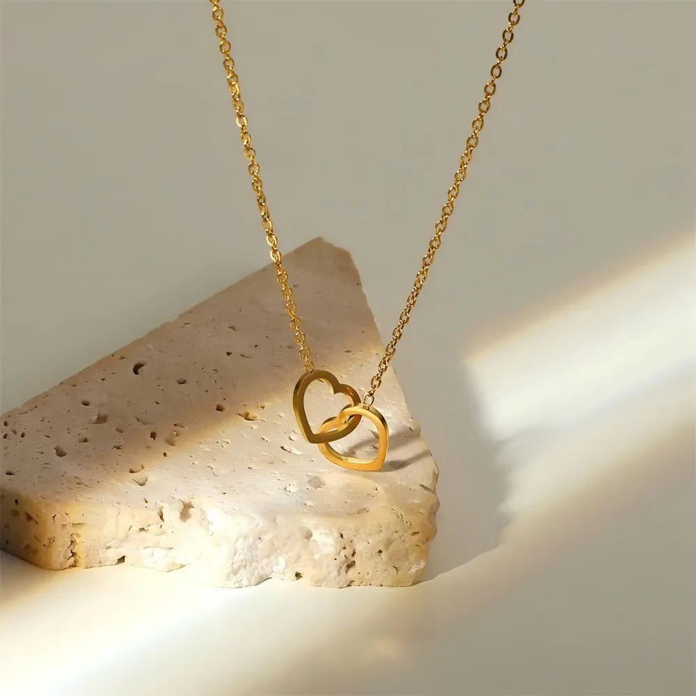 Minimalist Double Hearts 316L Stainless Steel Pendant Necklace Charm Chains Jewelry for Women Romantic Valentine's Gift