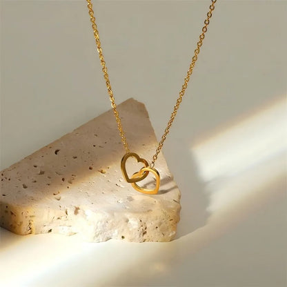 Minimalist Double Hearts 316L Stainless Steel Pendant Necklace Charm Chains Jewelry for Women Romantic Valentine's Gift