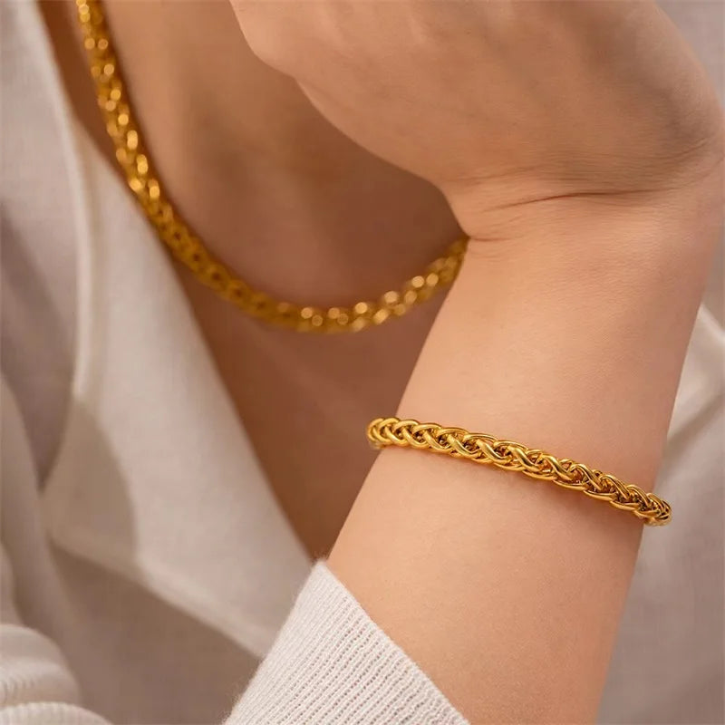EILIECK 316L Stainless Steel Minimalist Metal Chain Necklace Bracelet Set Statement Jewelry Fashion New Bijoux Gift Waterproof