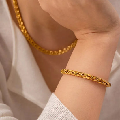 EILIECK 316L Stainless Steel Minimalist Metal Chain Necklace Bracelet Set Statement Jewelry Fashion New Bijoux Gift Waterproof