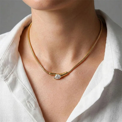 EILIECK 316L Stainless Steel Creative Snakehead Necklace For Women Trendy Shining Zircon Neck Chain Waterproof Jewelry Gift