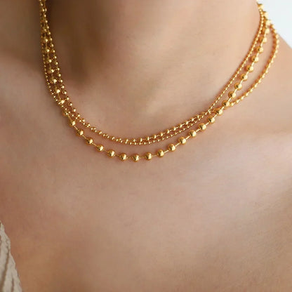 RHYSONG 316L Stainless Steel With 18K Gold Plated PVD Unique Layered  Beads Chain Necklace For Women Fashion Gold Silver Jewelry