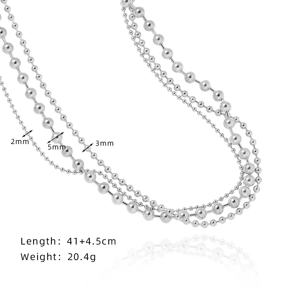 RHYSONG 316L Stainless Steel With 18K Gold Plated PVD Unique Layered  Beads Chain Necklace For Women Fashion Gold Silver Jewelry