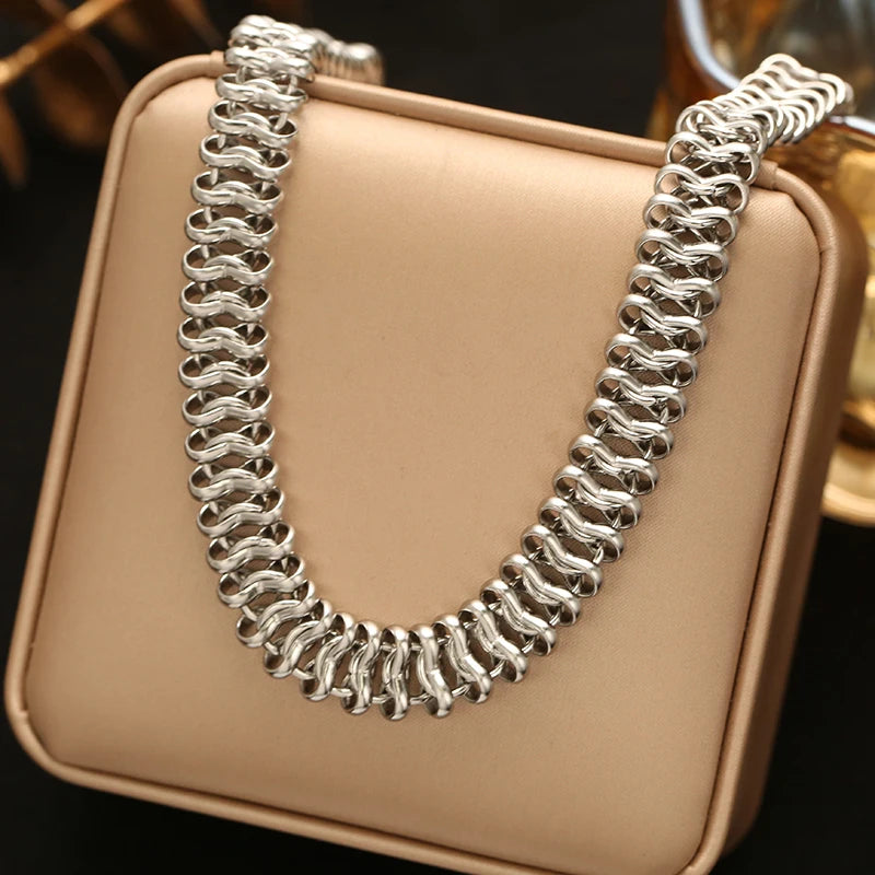 EILIECK 316L Stainless Steel Gold Silver Color Thick Chunky Chain Necklace For Women Hip-Hop Punk Collar Neck Chain Jewelry