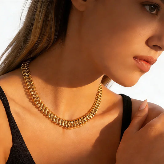 EILIECK 316L Stainless Steel Gold Silver Color Thick Chunky Chain Necklace For Women Hip-Hop Punk Collar Neck Chain Jewelry