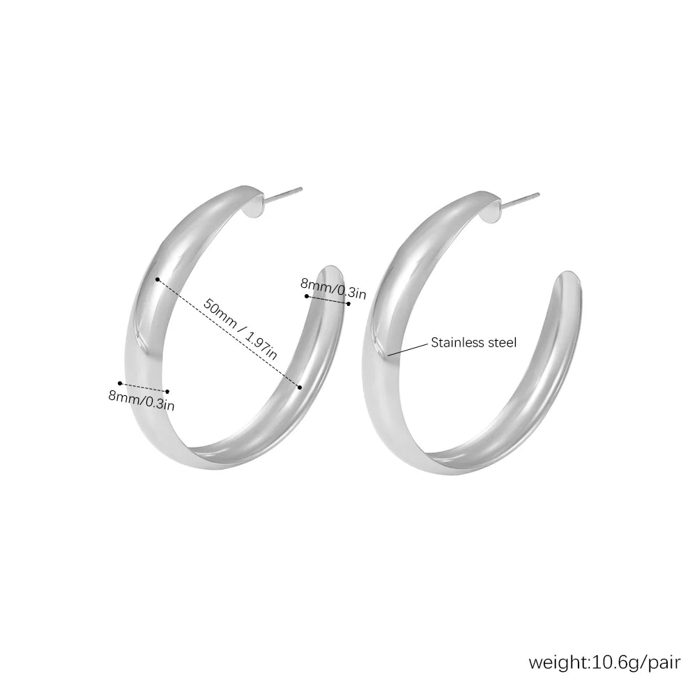 316L Stainless Steel Simple Large Hoop Earrings For Women 18k Gold Plated Glossy Surface Hyperbole Women's Hoops Female Earring