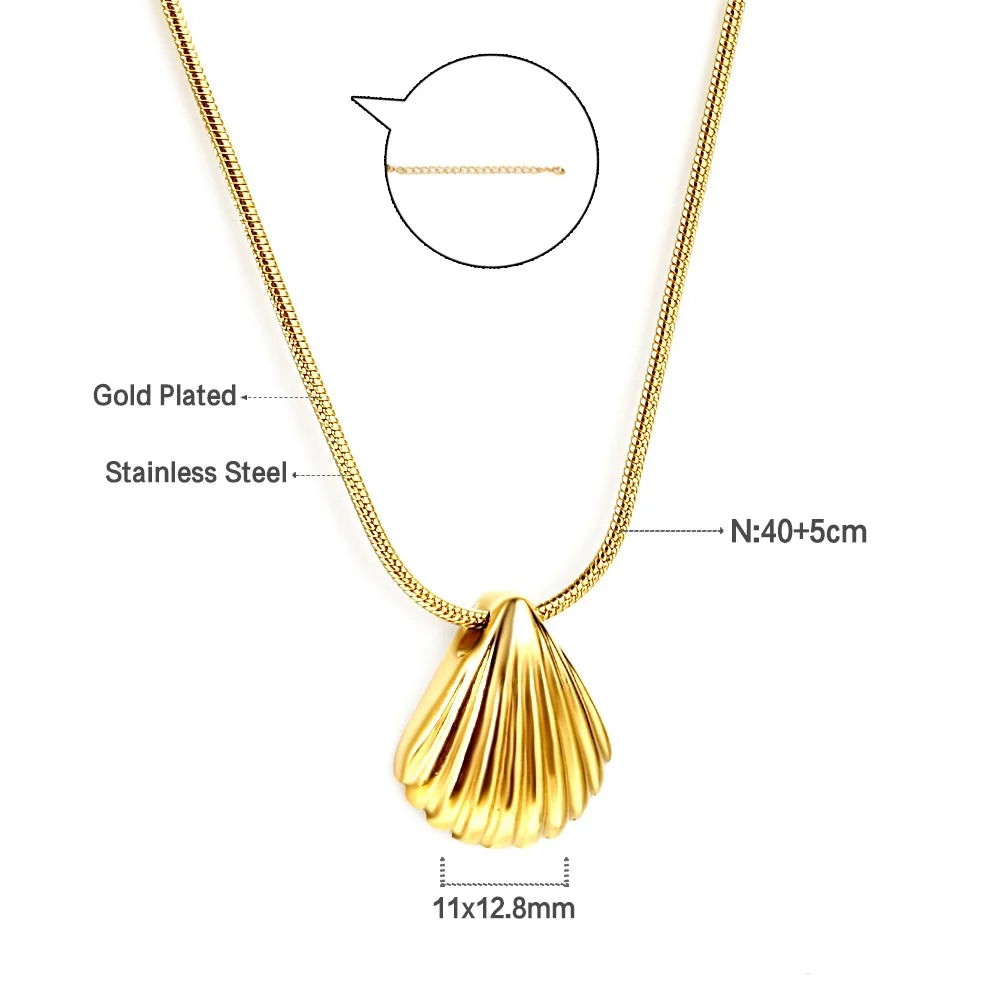 Fashion Shell Necklaces And Stud Hoop Earrings Jewelry Sets For Women 316L Stainless Steel No Fade Bohemia Jewelry Sets Wedding