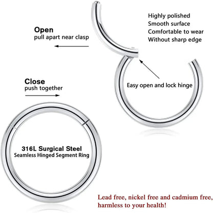 2/6PCS Seamless 316L Stainless Steel Classic Nose Rings for Men and Women Hoop Earrings Septum Helix Tragus Ear Piercing Jewelry
