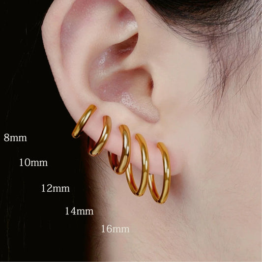 Mariasz Minimalist 2.5mm 316L Stainless Steel Dainty Daily Classic Hoop Earrings for Women Men Push PVD Gold Color Jewelry Set