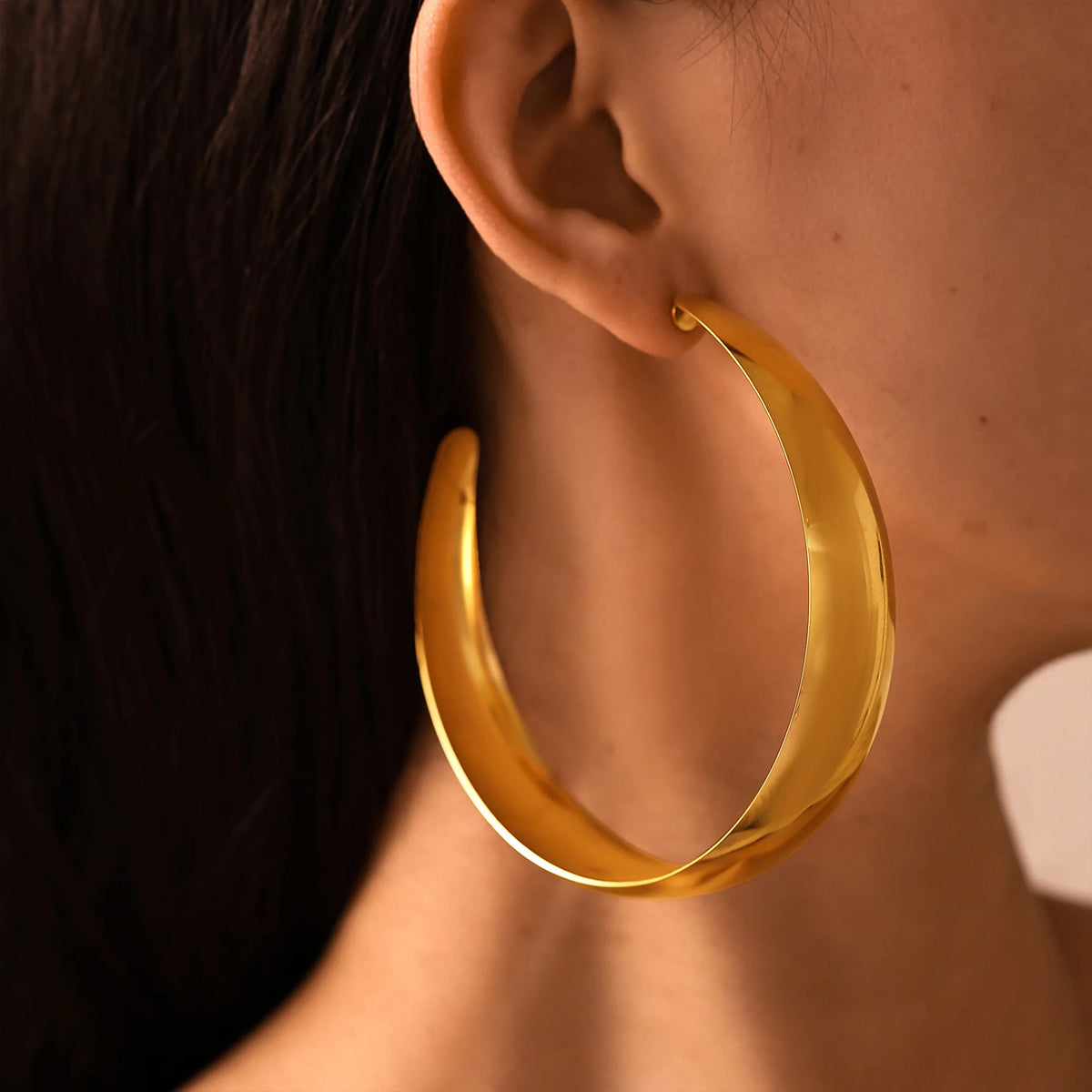316L Stainless Steel Simple Large Hoop Earrings For Women 18k Gold Plated Glossy Surface Hyperbole Women's Hoops Female Earring
