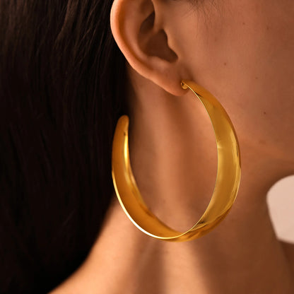 316L Stainless Steel Simple Large Hoop Earrings For Women 18k Gold Plated Glossy Surface Hyperbole Women's Hoops Female Earring