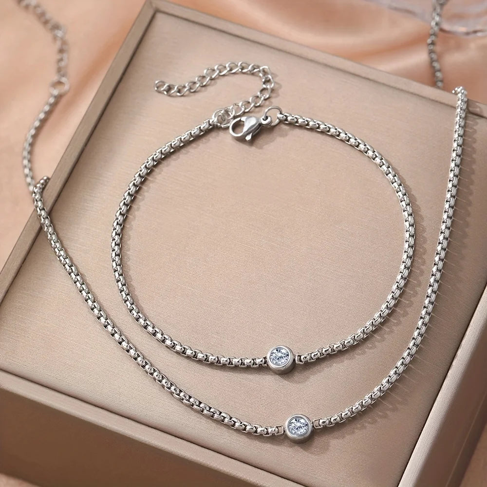 316L Stainless Steel 3D Heart Pendant Necklace Bracelet Jewelry Set For Women Love Romantic Waterproof Sweet Charm Metal Gifts
