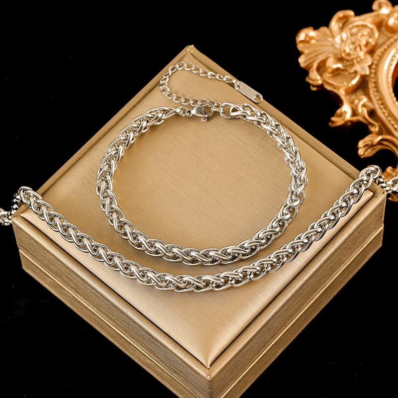 EILIECK 316L Stainless Steel Minimalist Metal Chain Necklace Bracelet Set Statement Jewelry Fashion New Bijoux Gift Waterproof