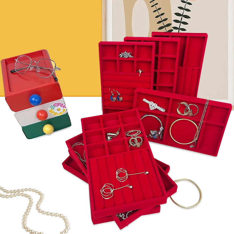 1PC, Flocking Jewelry Box Jewelry Tray, Color: Red