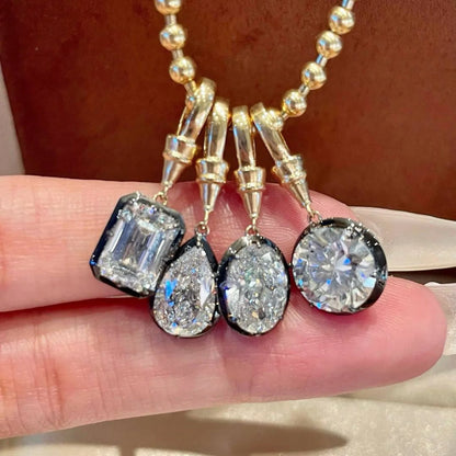 Ins Influencer 316L Fashion Stainless Steel Geometric Pendant Black Gold PVD Plated Emerald/Marquise/Hexagon Zircon Men Necklace