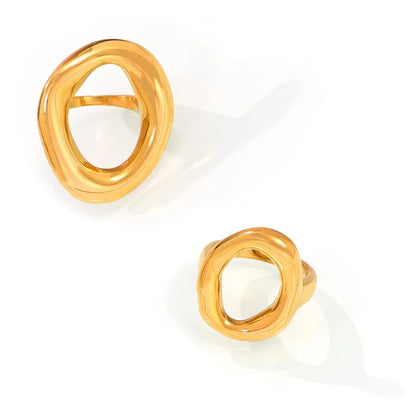 316L Stainless Steel Gold Plated Big Ring for Women Oval Hollow Personality Ring Female Luxury Waterproof Jewelry