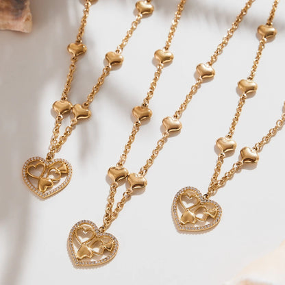 316L Stainless Steel Necklace for Woman 18K Gold Plated Chain Necklaces Inlaid with Shiny Zircon Hollowed Heart Pendant Necklace