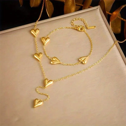 316L Stainless Steel 3D Heart Pendant Necklace Bracelet Jewelry Set For Women Love Romantic Waterproof Sweet Charm Metal Gifts