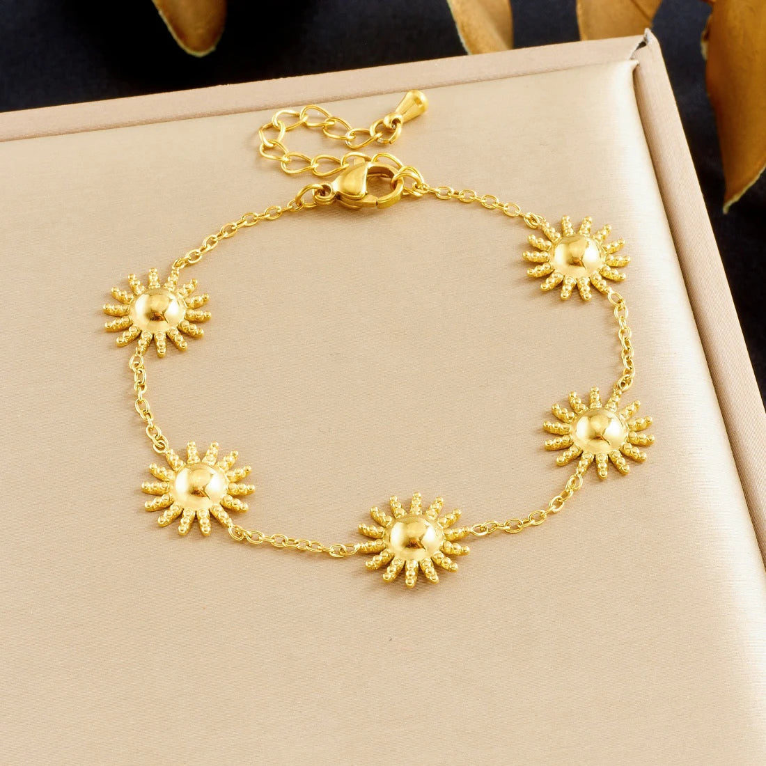 DIEYURO 316L Stainless Steel Golden Fashion Sun Necklace Earrings Bracelet Set For Women New Classic Waterproof Jewelry Gift