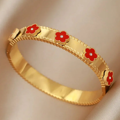 316L Stainless Steel Shell Letter V Bangle for Women Vintage Flower Cross Letter M Bracelets Rust-proof Wrist Jewelry Gift Party