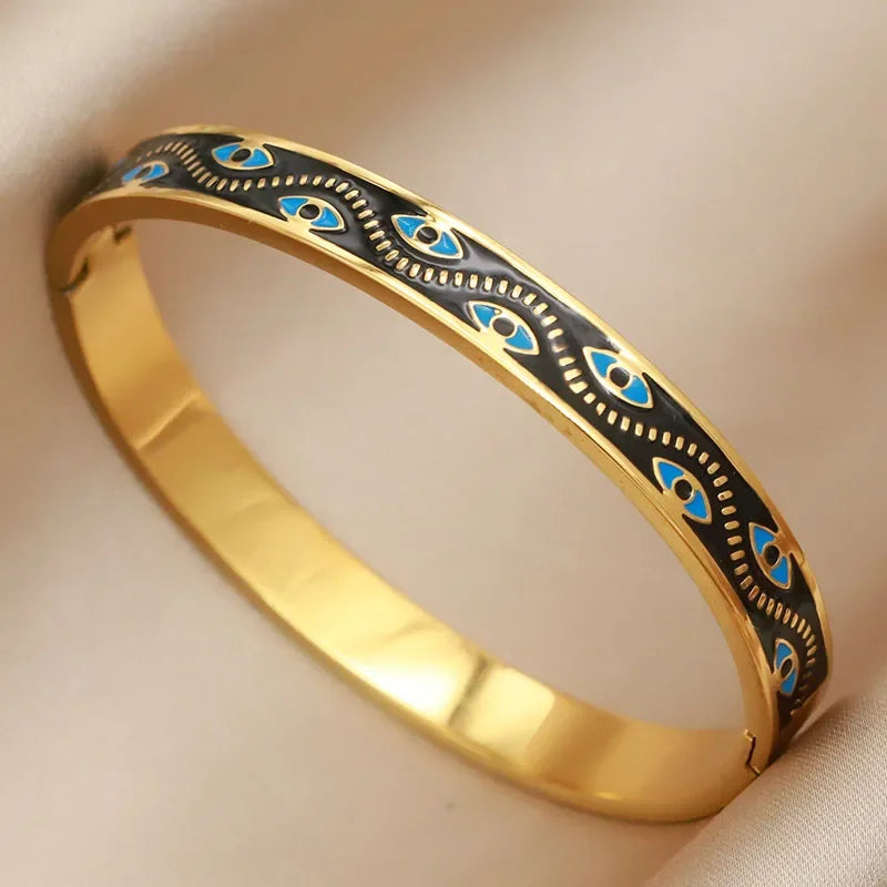 316L Stainless Steel Shell Letter V Bangle for Women Vintage Flower Cross Letter M Bracelets Rust-proof Wrist Jewelry Gift Party