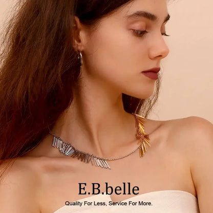 E.B.belle Exaggerated Tassel Line Two Tone Necklace 316L Stainless Steel Accessories 18K Gold Plated Women's Neck Chain