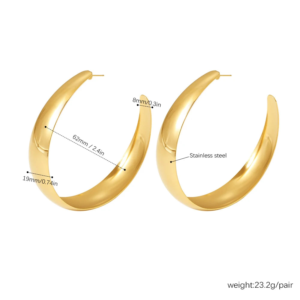 316L Stainless Steel Simple Large Hoop Earrings For Women 18k Gold Plated Glossy Surface Hyperbole Women's Hoops Female Earring