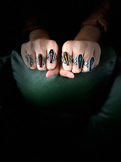 3 Color Coffin Mummy Ring 316L Stainless Steel Jewelry Punk Biker Style Ring Size 7-13 Personal Design