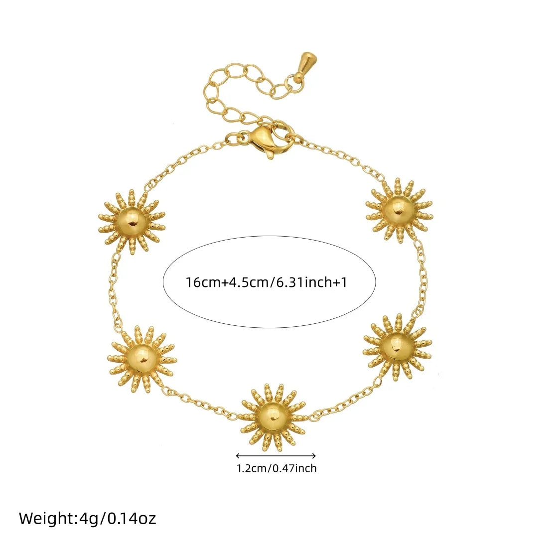 DIEYURO 316L Stainless Steel Golden Fashion Sun Necklace Earrings Bracelet Set For Women New Classic Waterproof Jewelry Gift