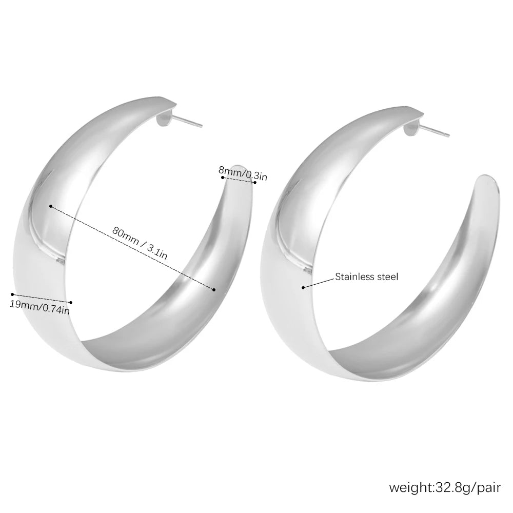 316L Stainless Steel Simple Large Hoop Earrings For Women 18k Gold Plated Glossy Surface Hyperbole Women's Hoops Female Earring