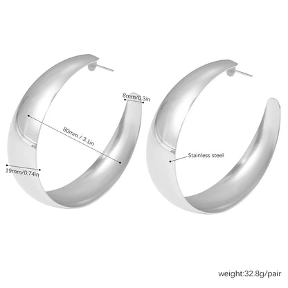 316L Stainless Steel Simple Large Hoop Earrings For Women 18k Gold Plated Glossy Surface Hyperbole Women's Hoops Female Earring