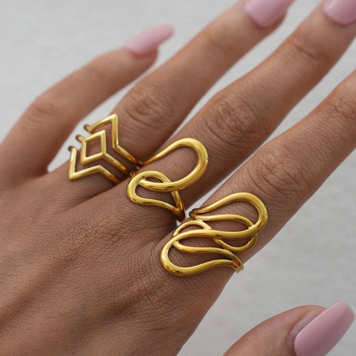 316L Stainless Steel Irregular Rings for Women Men Creative Gold Color Adjustable Opening Ring Female Statement Jewelry Gifts