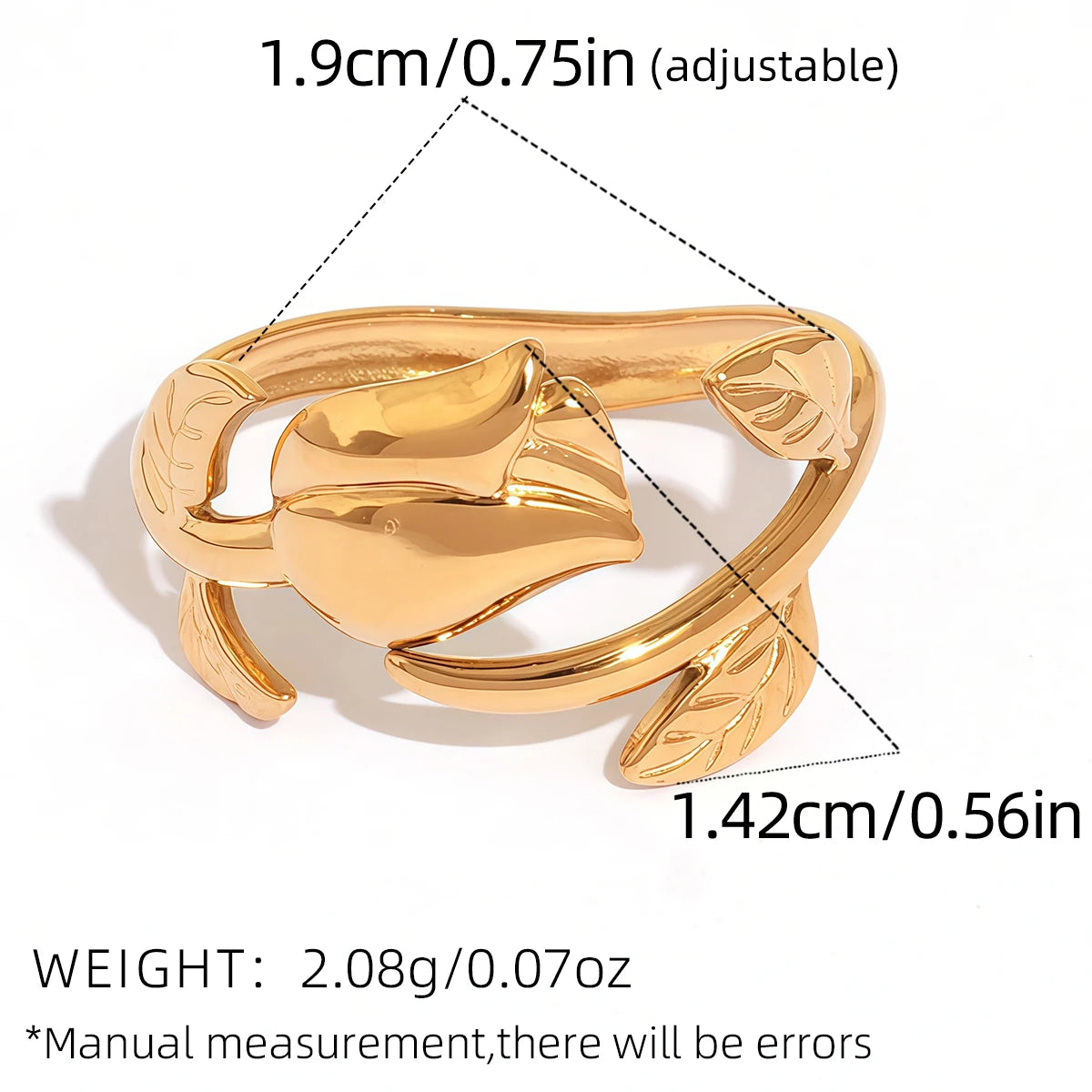 316L Stainless Steel Flower Adjustable Opening Fashion Rings Waterproof Metal Tarnish Resistant Jewelry for Women Bijoux